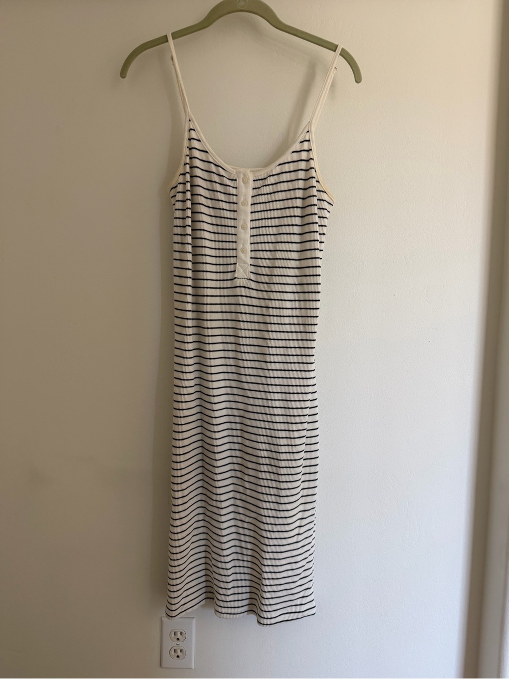 Thread & Supply Cream and Black Striped Spaghetti-Strap midi dress